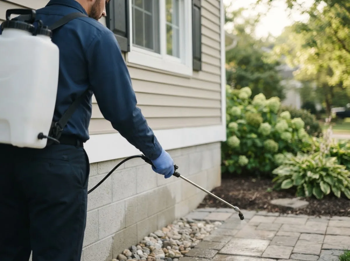 Pest control technician inspecting a home in Tate, GA